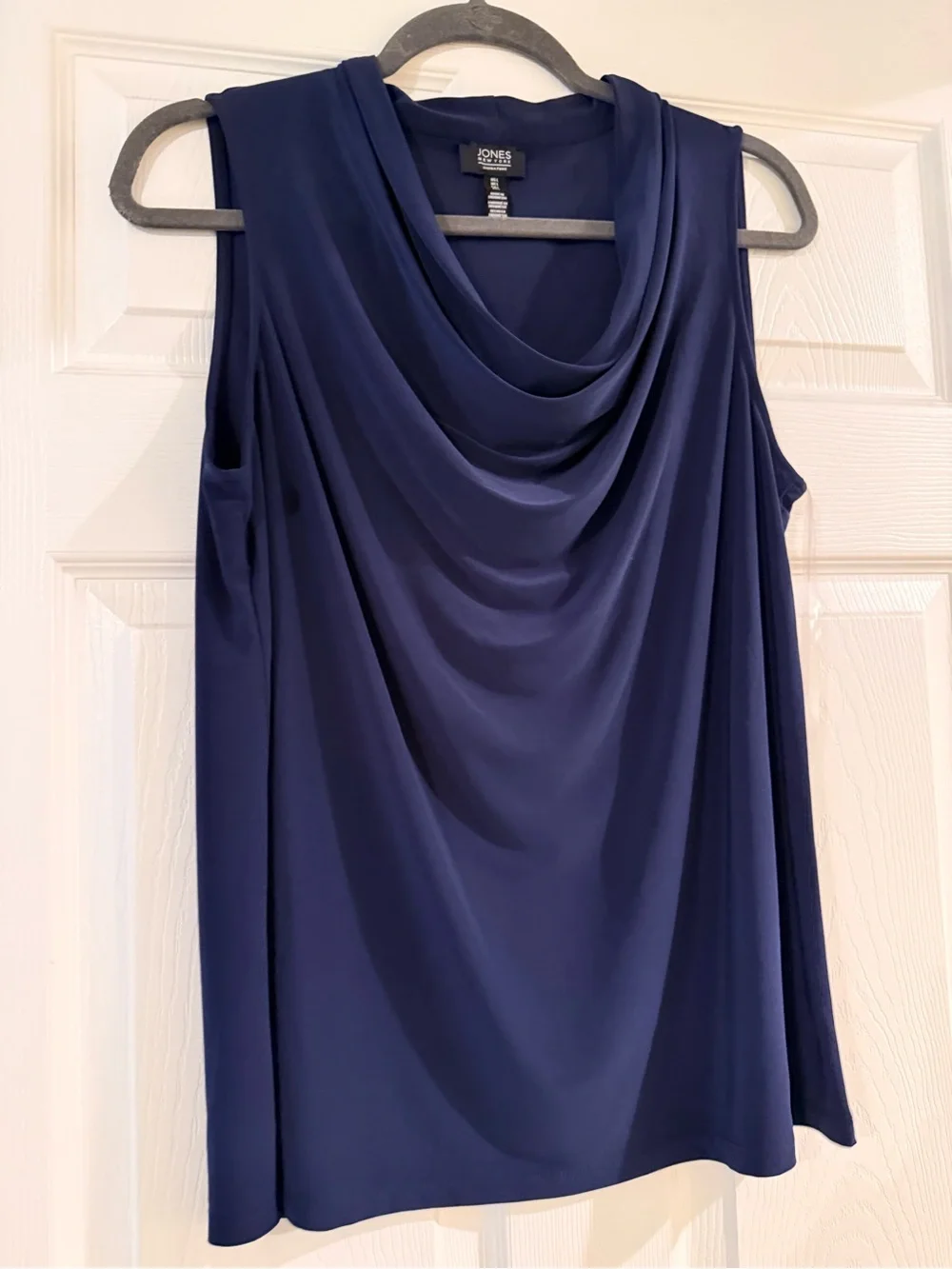 Jones New York Deep Navy Draped Cowl Neck Sleeveless Top